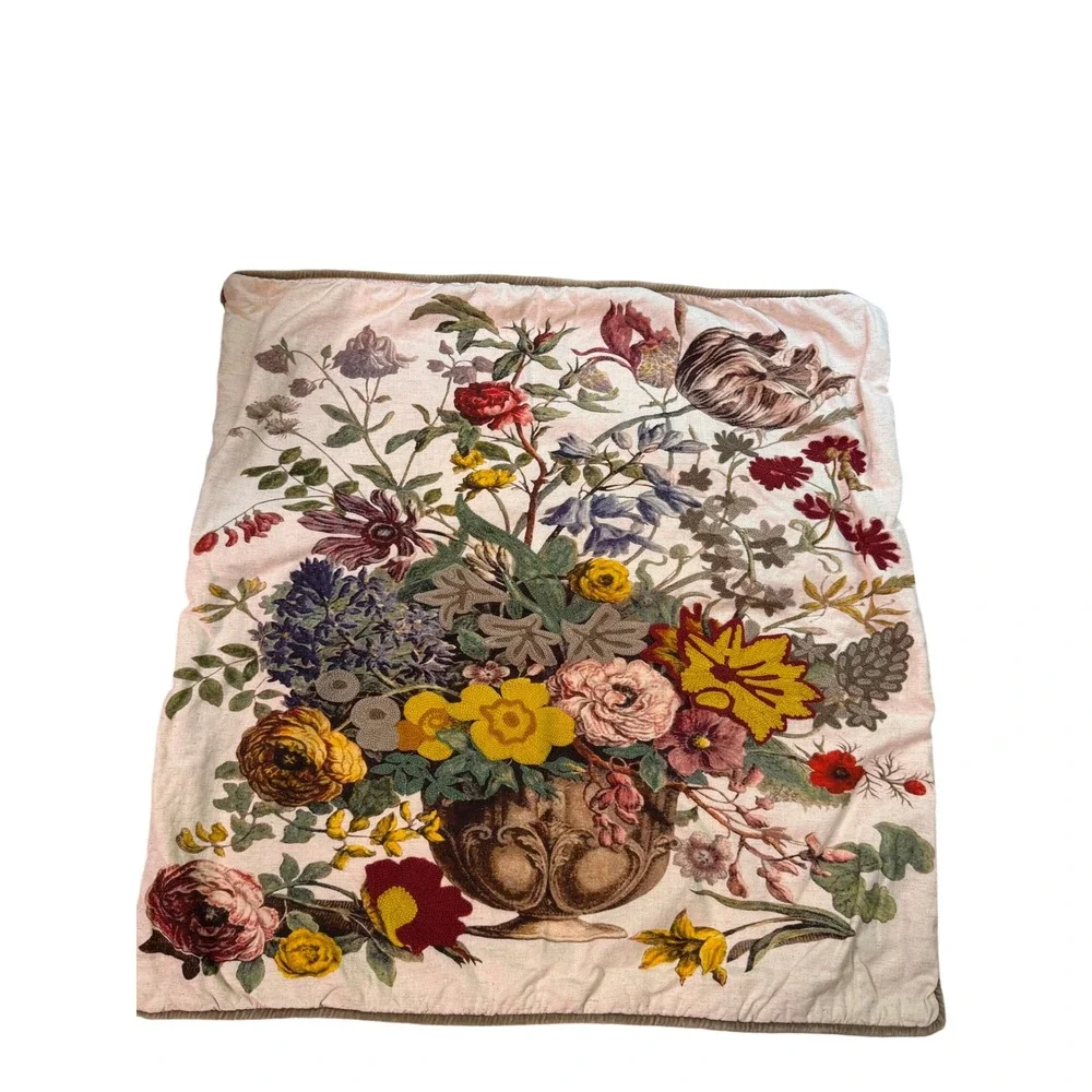 Creative Co-Op Still‎ Life Pillow Cover 24x24 Embroidered Cotton Linen Botanical